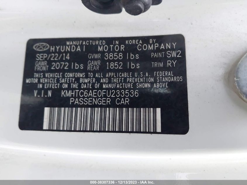 2015 HYUNDAI VELOSTER TURBO R-SPEC - KMHTC6AE0FU233536