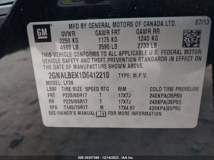 2013 CHEVROLET EQUINOX LS - 2GNALBEK1D6412210