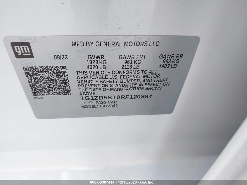 VIN 1G1ZD5ST0RF120884 2024 CHEVROLET MALIBU FWD 1LT