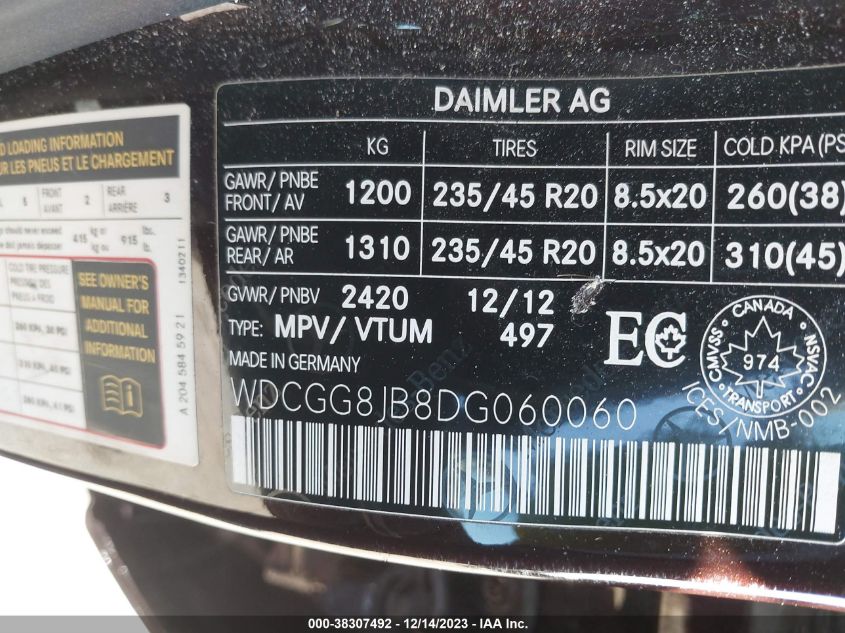 2013 MERCEDES-BENZ GLK-CLASS - WDCGG8JB8DG060060