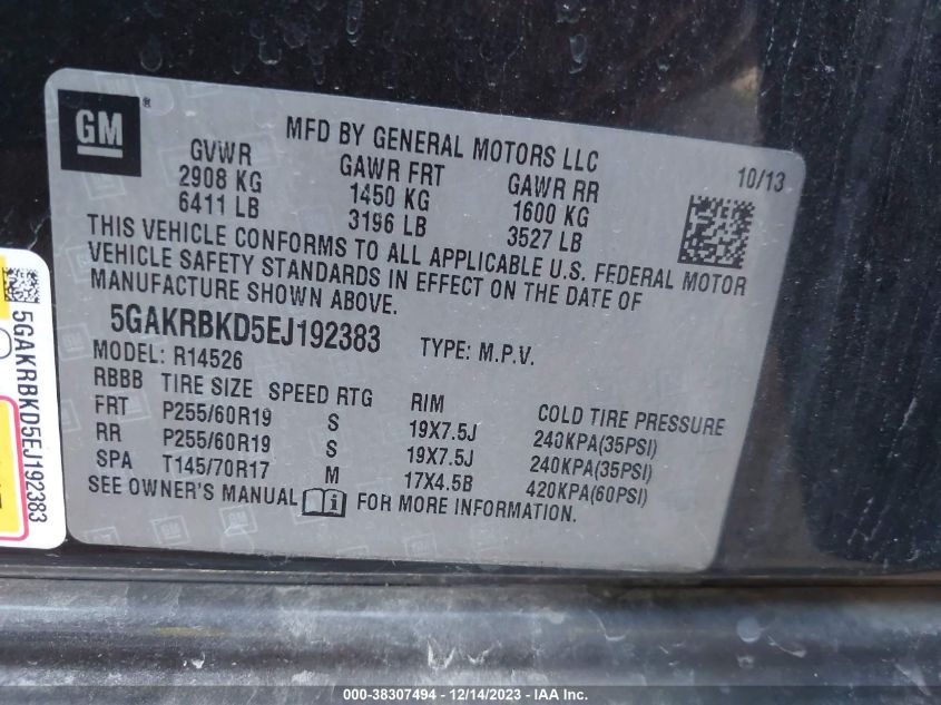 2014 BUICK ENCLAVE LEATHER - 5GAKRBKD5EJ192383