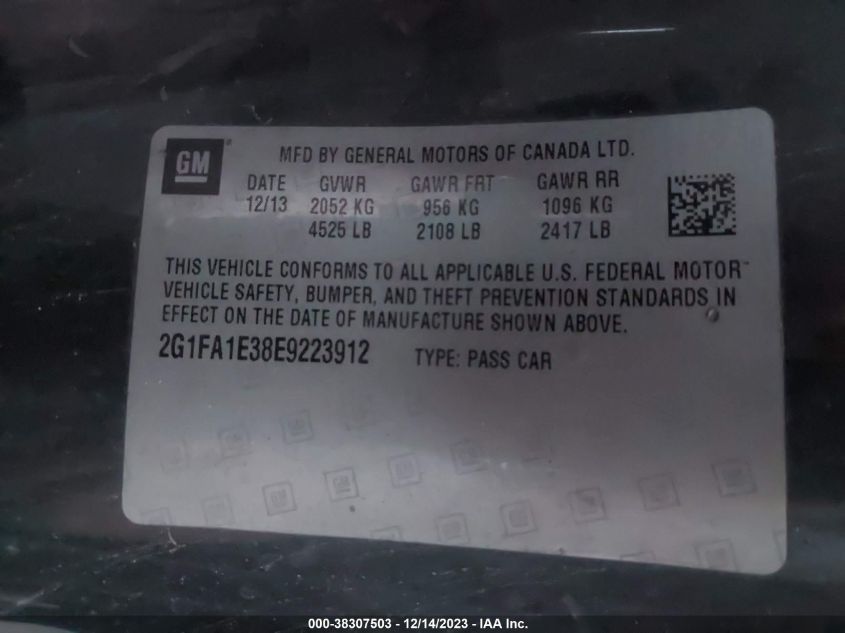 2014 CHEVROLET CAMARO 2LS - 2G1FA1E38E9223912
