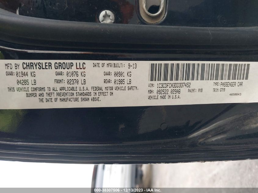 2013 DODGE DART LIMITED/GT - 1C3CDFCA3DD337452