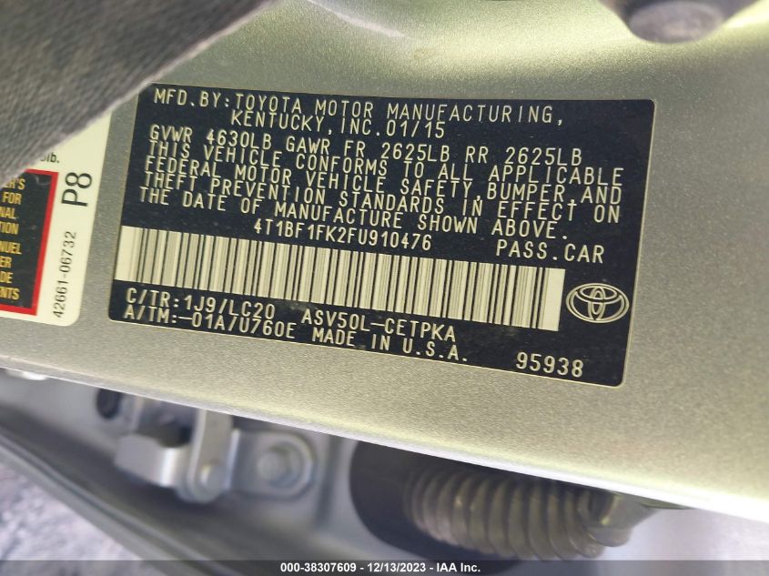 2015 TOYOTA CAMRY XSE - 4T1BF1FK2FU910476