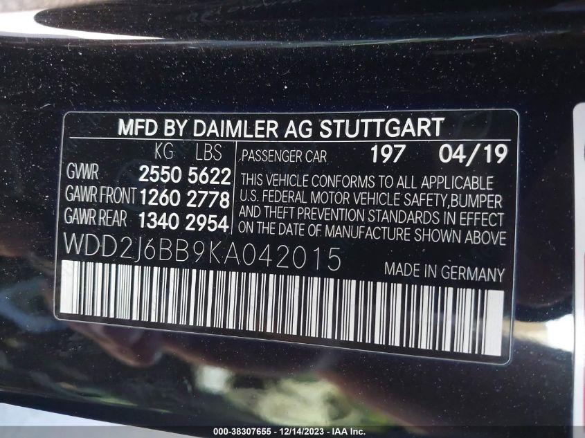 2019 MERCEDES-BENZ AMG CLS 53 S 4MATIC WDD2J6BB9KA042015
