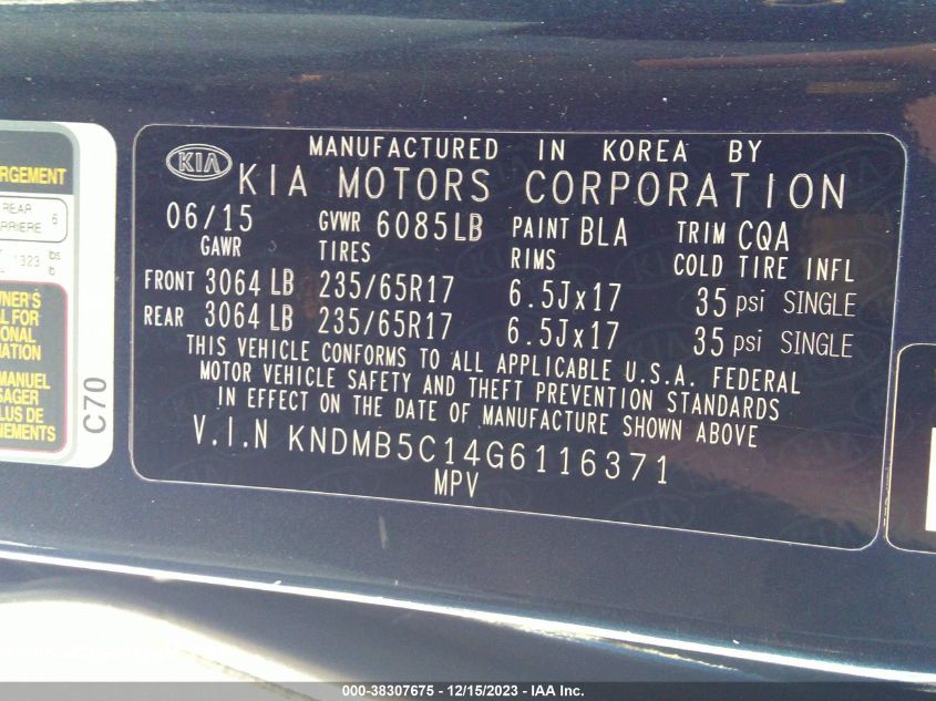 2016 KIA SEDONA LX - KNDMB5C14G6116371