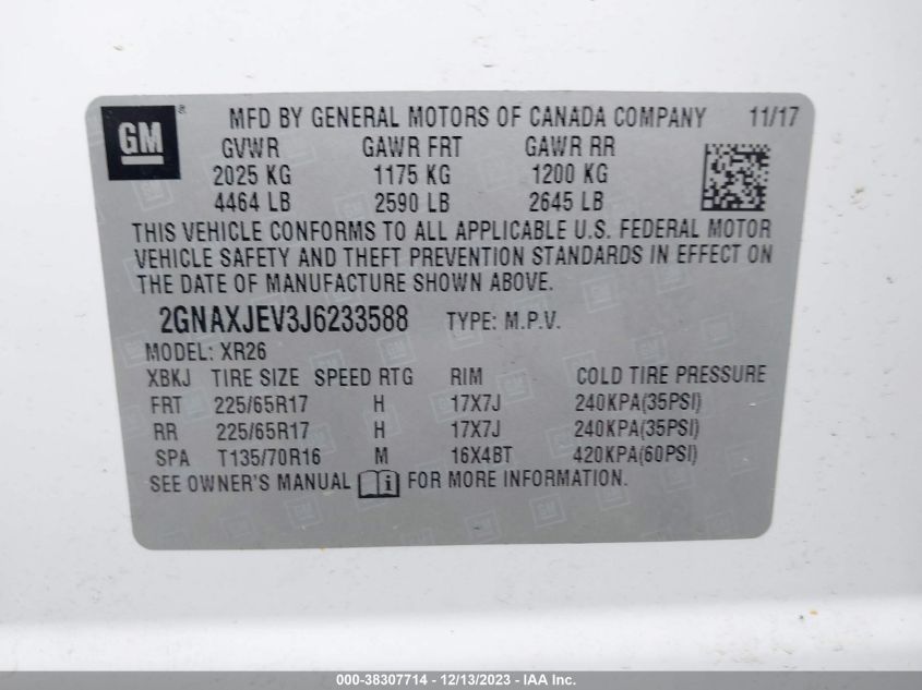 2018 CHEVROLET EQUINOX LT - 2GNAXJEV3J6233588