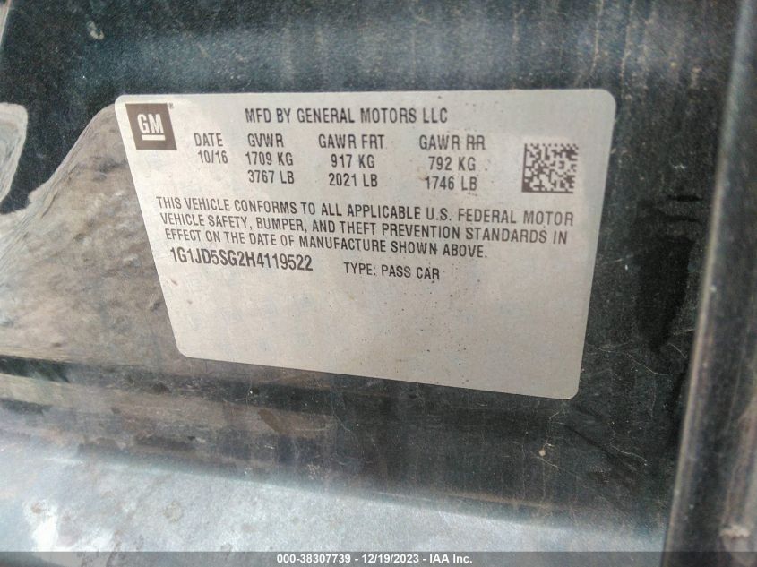 2017 CHEVROLET SONIC LT - 1G1JD5SG2H4119522
