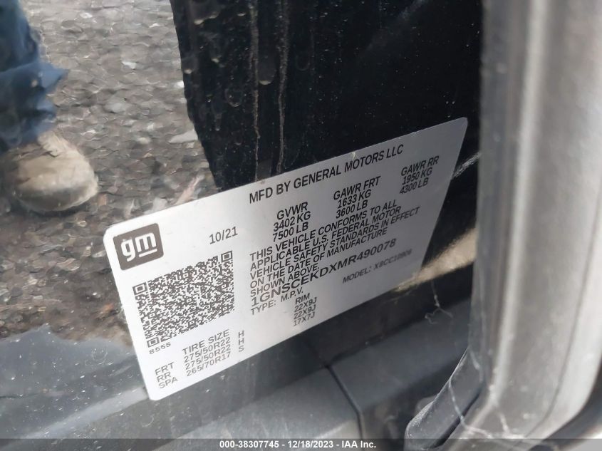 2021 CHEVROLET SUBURBAN C1500 RST - 1GNSCEKDXMR490078