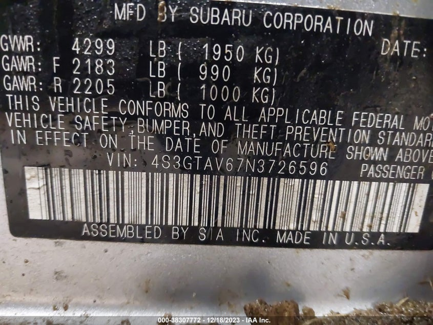 VIN 4S3GTAV67N3726596 2022 SUBARU IMPREZA PREMIUM