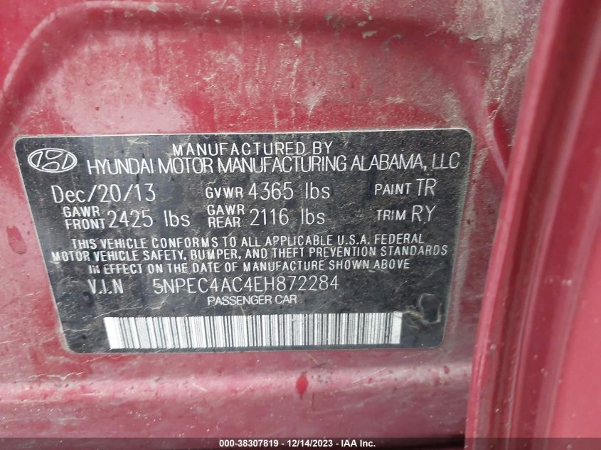 2014 HYUNDAI SONATA SE - 5NPEC4AC4EH872284