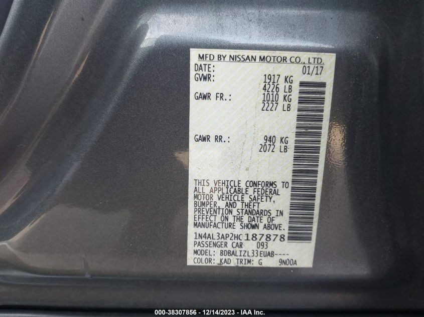2017 NISSAN ALTIMA 2.5 SV - 1N4AL3AP2HC187878