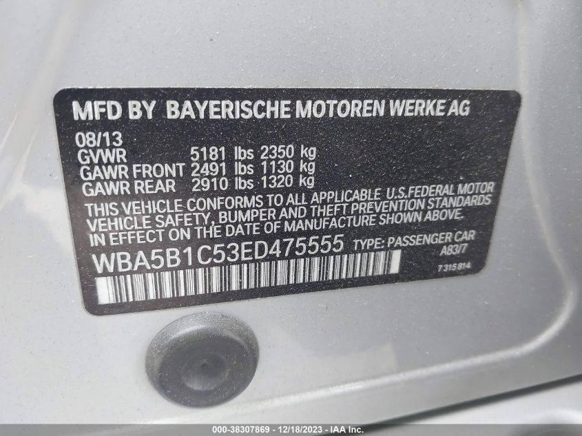 2014 BMW 535I - WBA5B1C53ED475555