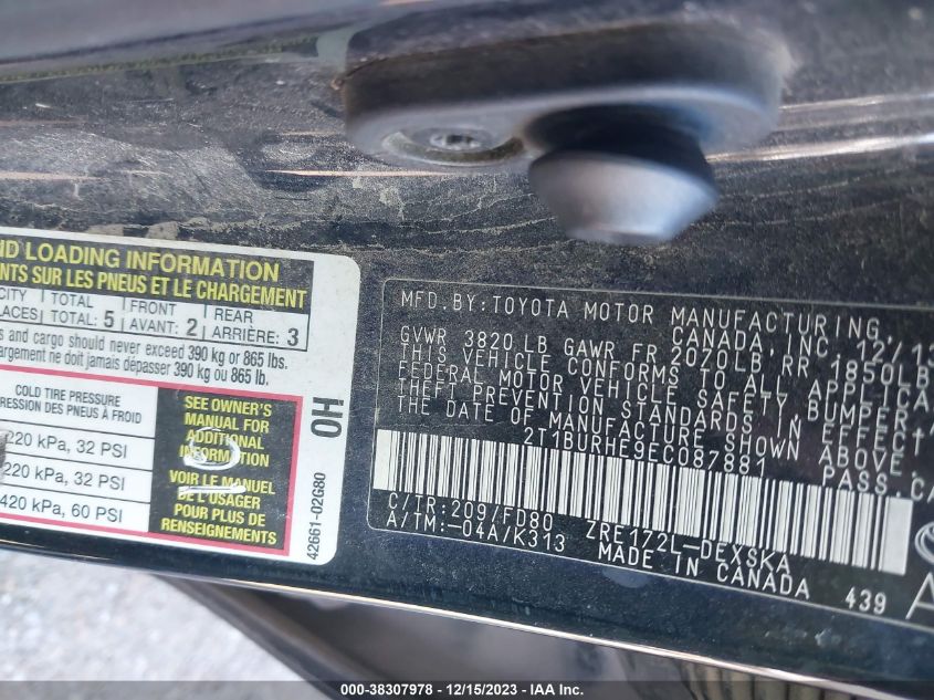 2014 TOYOTA COROLLA S PLUS - 2T1BURHE9EC087881