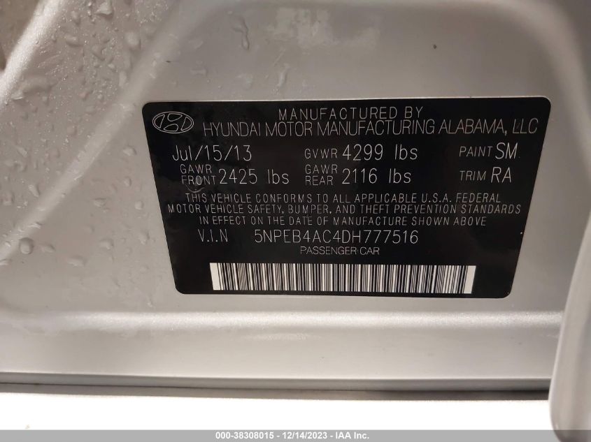 2013 HYUNDAI SONATA GLS - 5NPEB4AC4DH777516