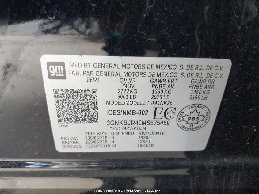 2021 CHEVROLET BLAZER - 3GNKBJR40MS575459
