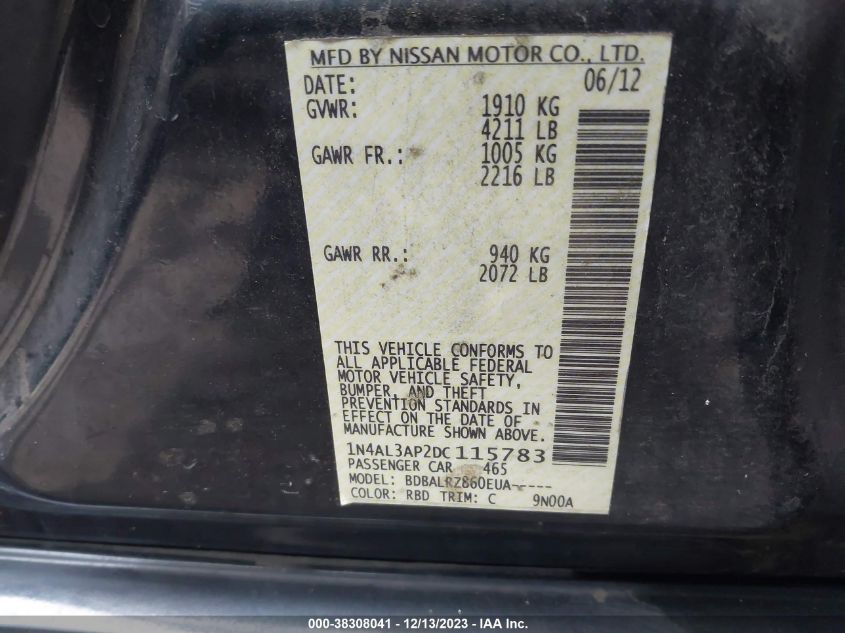 2013 NISSAN ALTIMA 2.5 S - 1N4AL3AP2DC115783