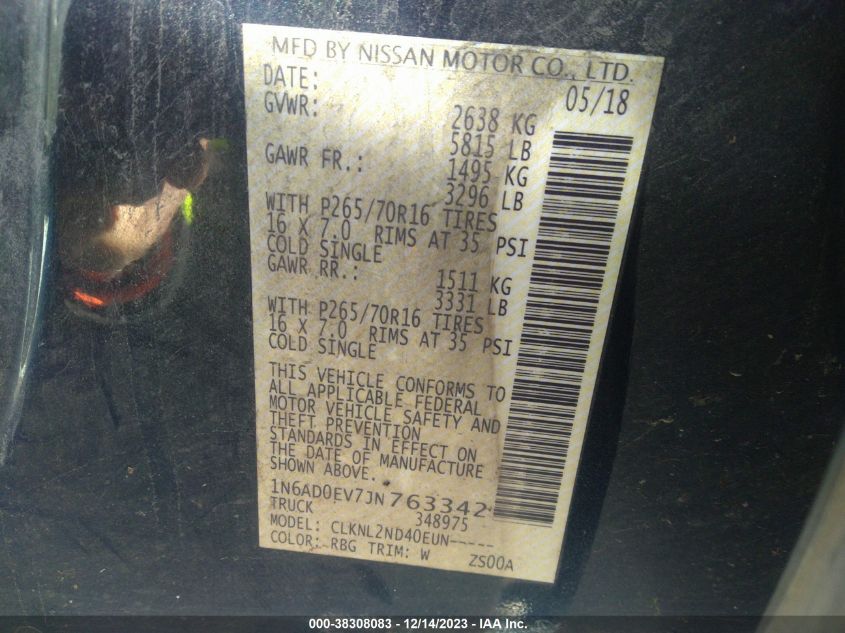 2018 NISSAN FRONTIER SV - 1N6AD0EV7JN763342