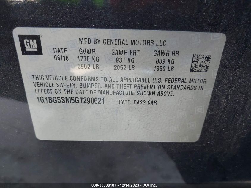 2016 CHEVROLET CRUZE PREMIER AUTO - 1G1BG5SM5G7290621