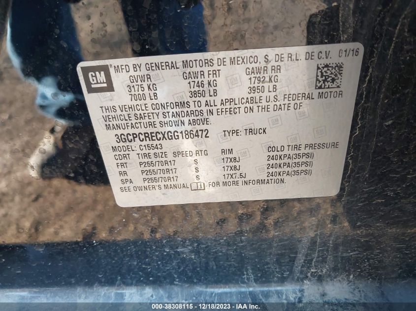 2016 CHEVROLET SILVERADO 1500 1LT - 3GCPCRECXGG186472