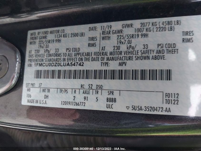 2020 FORD ESCAPE TITANIUM - 1FMCU0DZ0LUA54742