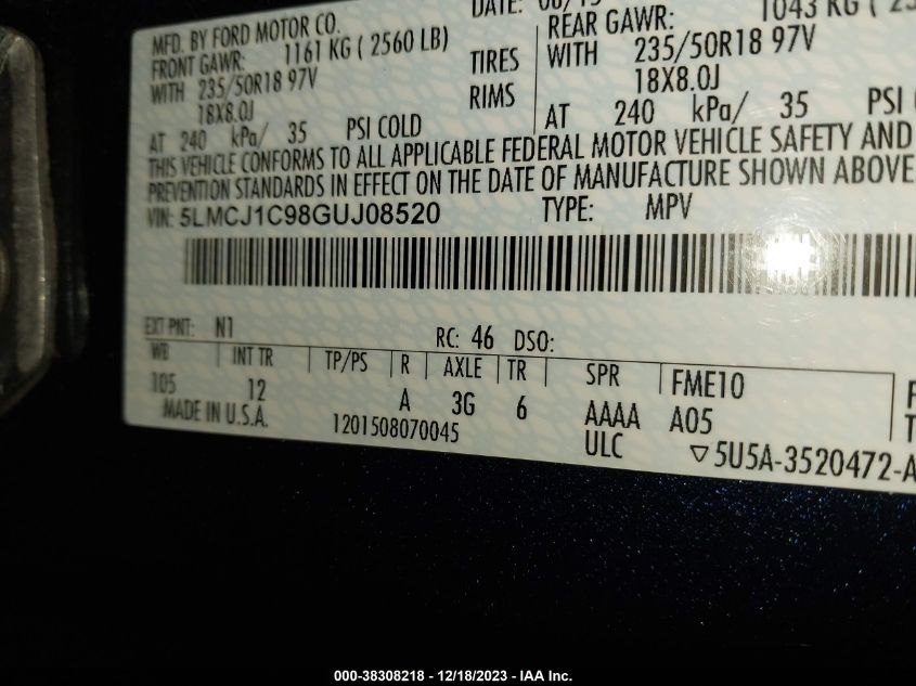 2016 LINCOLN MKC PREMIER - 5LMCJ1C98GUJ08520