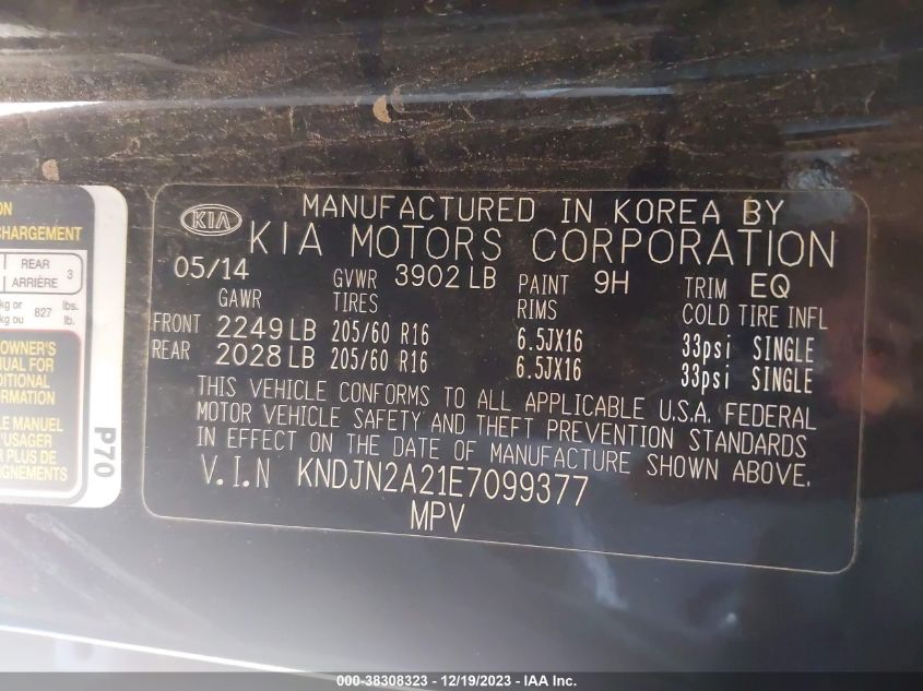 2014 KIA SOUL - KNDJN2A21E7099377
