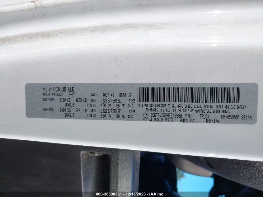 2017 RAM PROMASTER 2500 3C6TRVDG2HE546588