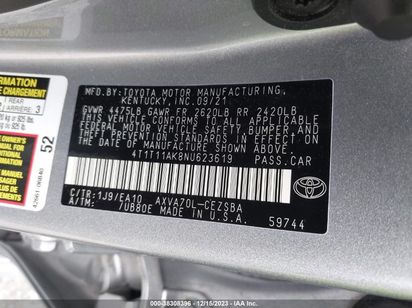 2022 TOYOTA CAMRY SE/NIGHT SHADE - 4T1T11AK8NU623619
