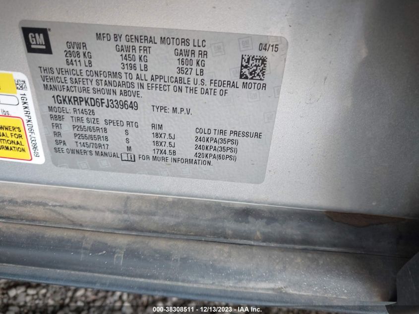 2015 GMC ACADIA SLE-2 - 1GKKRPKD6FJ339649