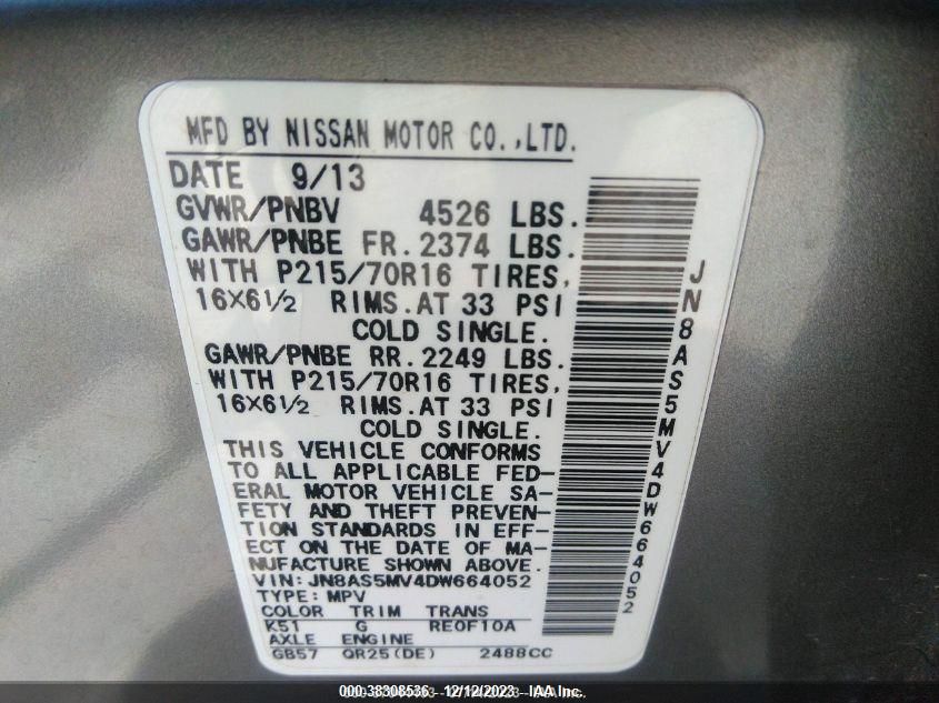 2013 NISSAN ROGUE S - JN8AS5MV4DW664052