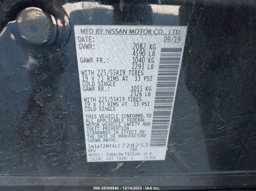 VIN 5N1AT2MT4LC728253 2020 NISSAN ROGUE SL FWD