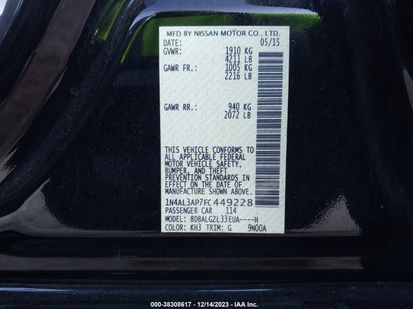 2015 NISSAN ALTIMA 2.5 S - 1N4AL3AP7FC449228
