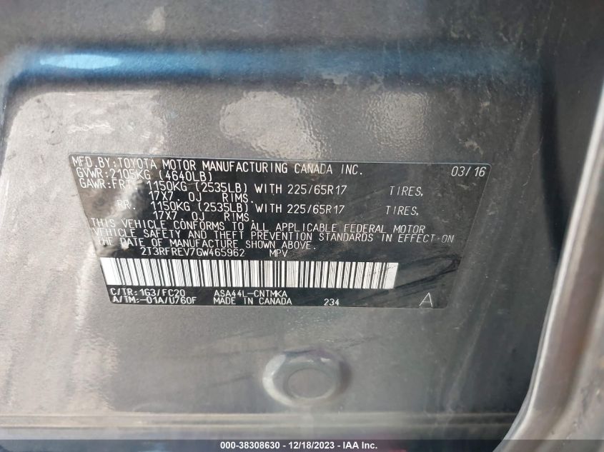 2016 TOYOTA RAV4 XLE - 2T3RFREV7GW465962