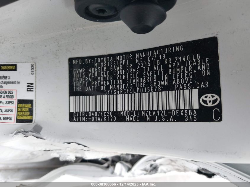 2020 TOYOTA COROLLA SE - 5YFS4RCE9LP015678