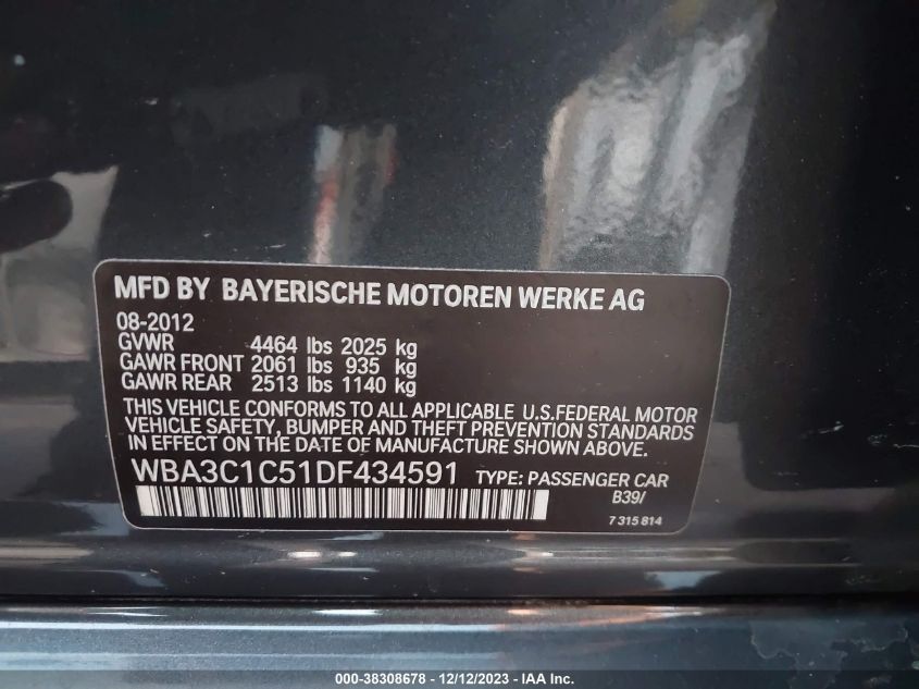 2013 BMW 328I - WBA3C1C51DF434591
