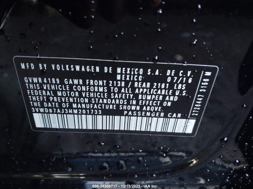 2017 VOLKSWAGEN JETTA SE - 3VWDB7AJ3HM201733