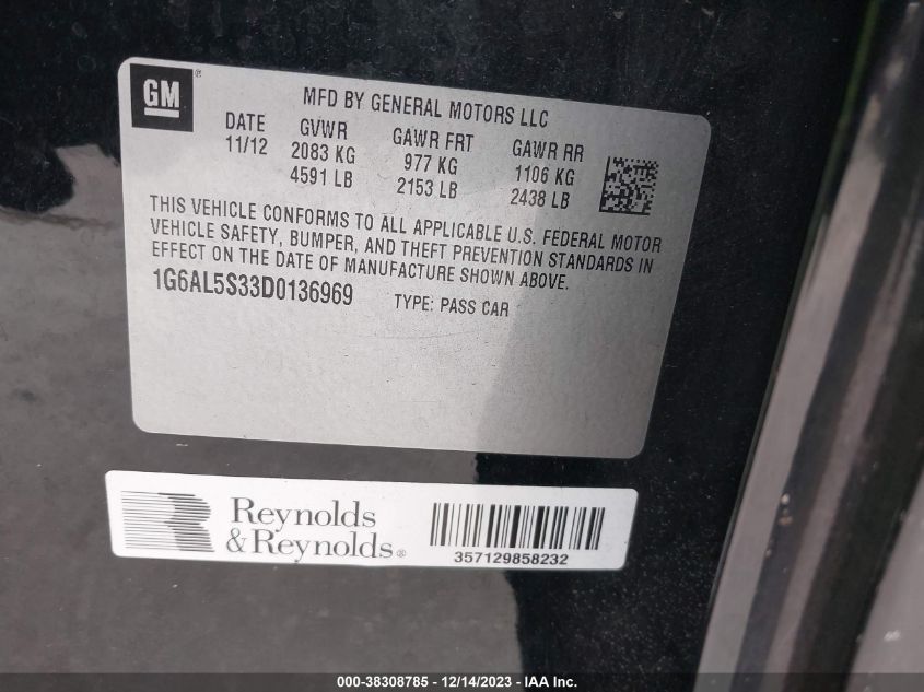2013 CADILLAC ATS PREMIUM - 1G6AL5S33D0136969