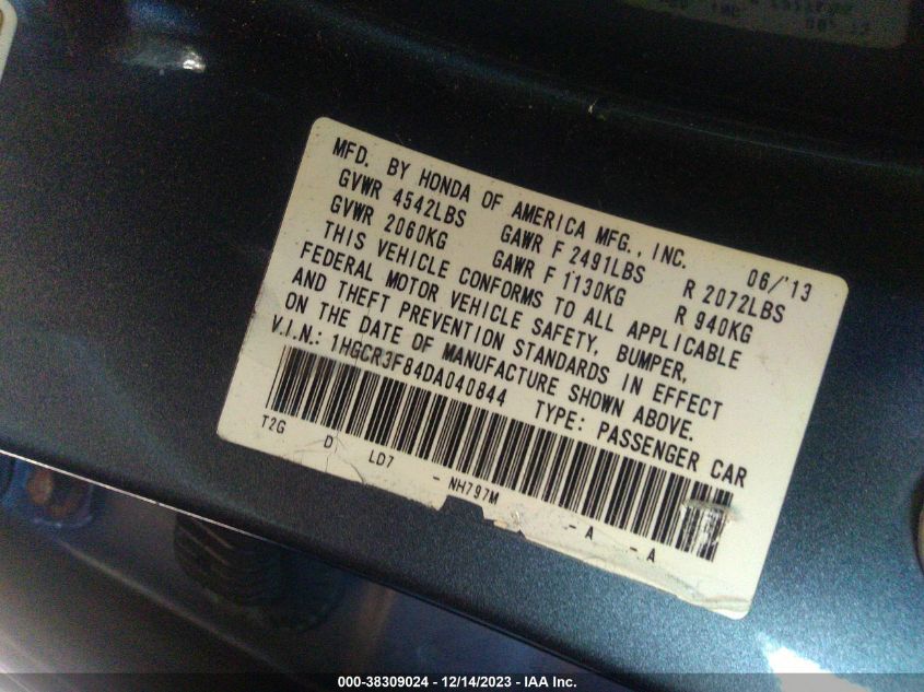 2013 HONDA ACCORD EX-L V-6 - 1HGCR3F84DA040844