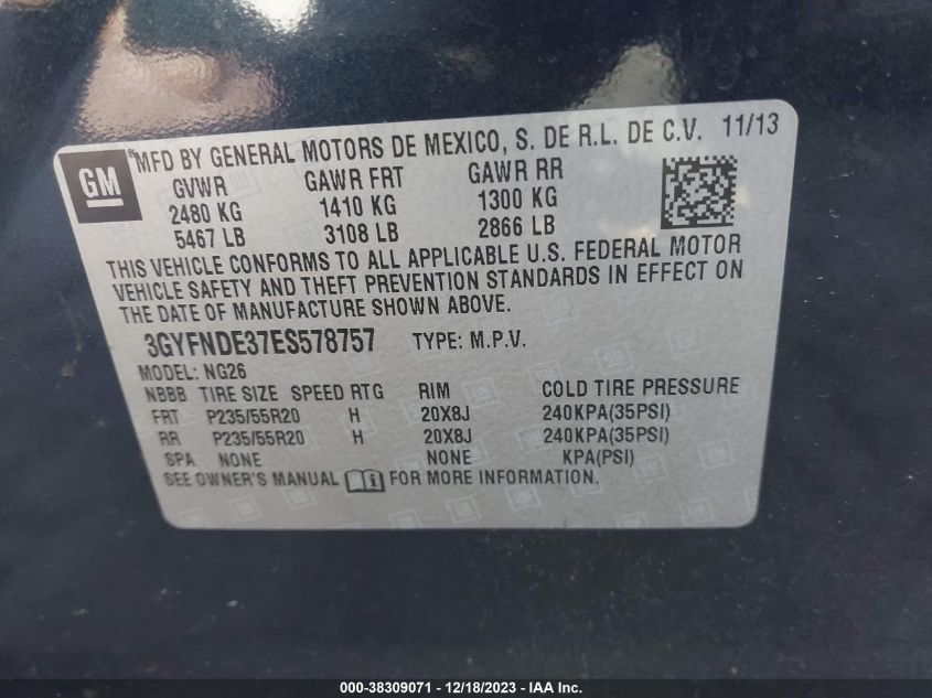 2014 CADILLAC SRX PREMIUM COLLECTION - 3GYFNDE37ES578757