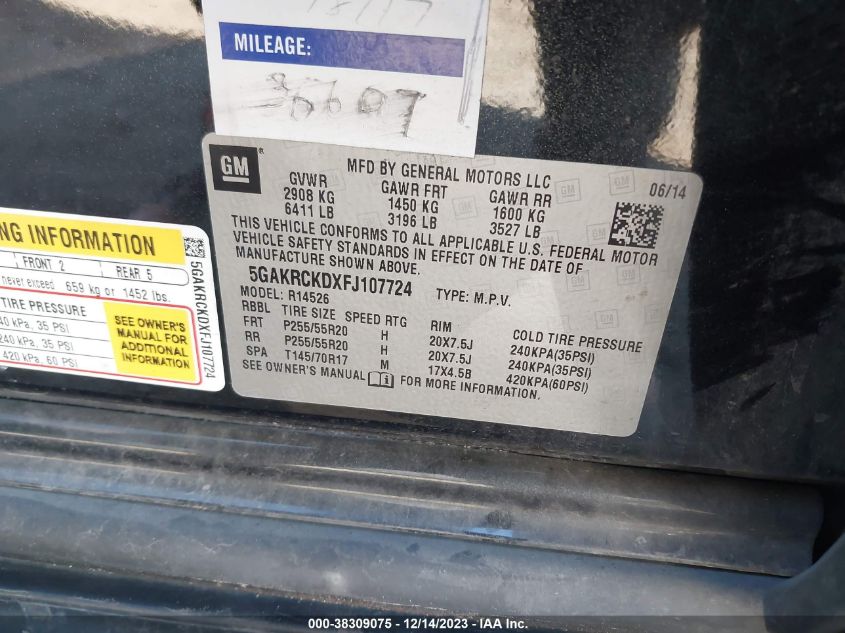 2015 BUICK ENCLAVE PREMIUM - 5GAKRCKDXFJ107724