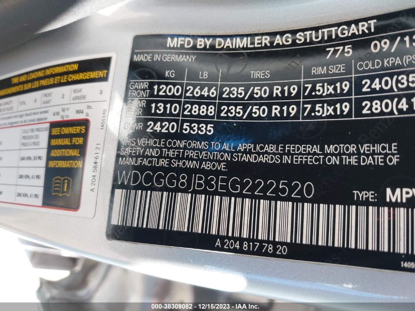 2014 MERCEDES-BENZ GLK 350 4MATIC WDCGG8JB3EG222520