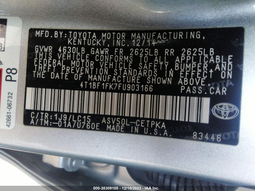 2015 TOYOTA CAMRY LE/XLE/SE/XSE - 4T1BF1FK7FU903166