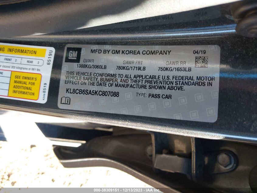2019 CHEVROLET SPARK 1LT - KL8CD6FA5KC807088