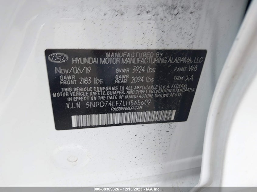 VIN 5NPD74LF7LH565602 2020 HYUNDAI ELANTRA SE