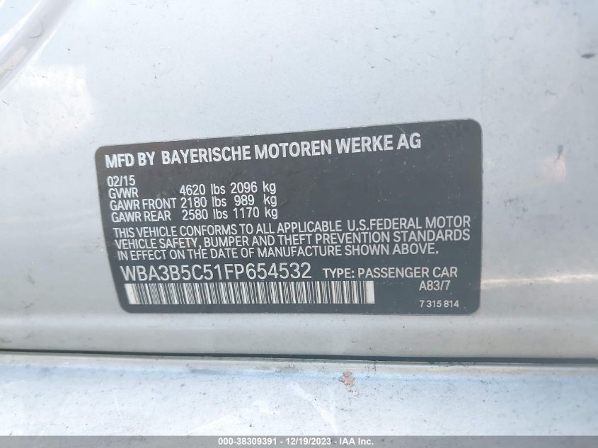2015 BMW 328I XDRIVE - WBA3B5C51FP654532