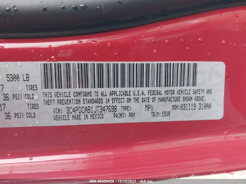 2018 DODGE JOURNEY SE - 3C4PDCAB1JT347698
