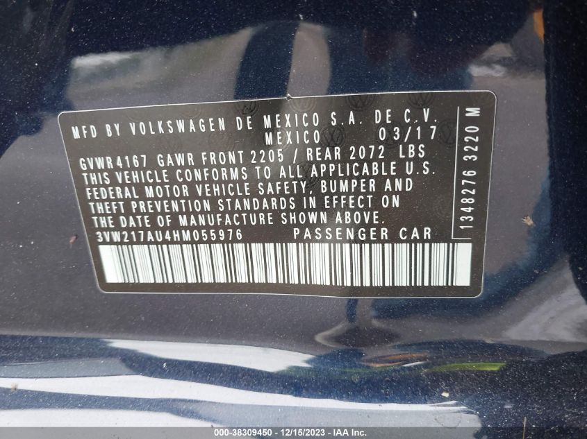 2017 VOLKSWAGEN GOLF TSI S 4-DOOR/TSI SE 4-DOOR/TSI SEL 4-DOOR/TSI WOLFSBURG EDITION 4-DOOR - 3VW217AU4HM055976