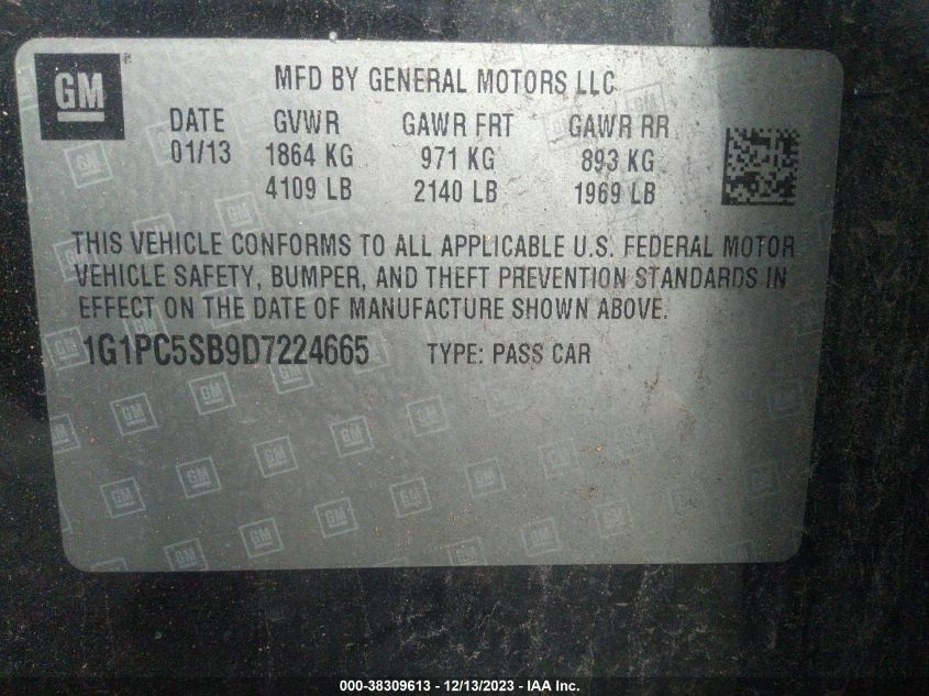 2013 CHEVROLET CRUZE 1LT AUTO - 1G1PC5SB9D7224665