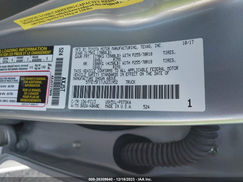 2018 TOYOTA TUNDRA CREWMAX SR5 - 5TFEY5F17JX231952